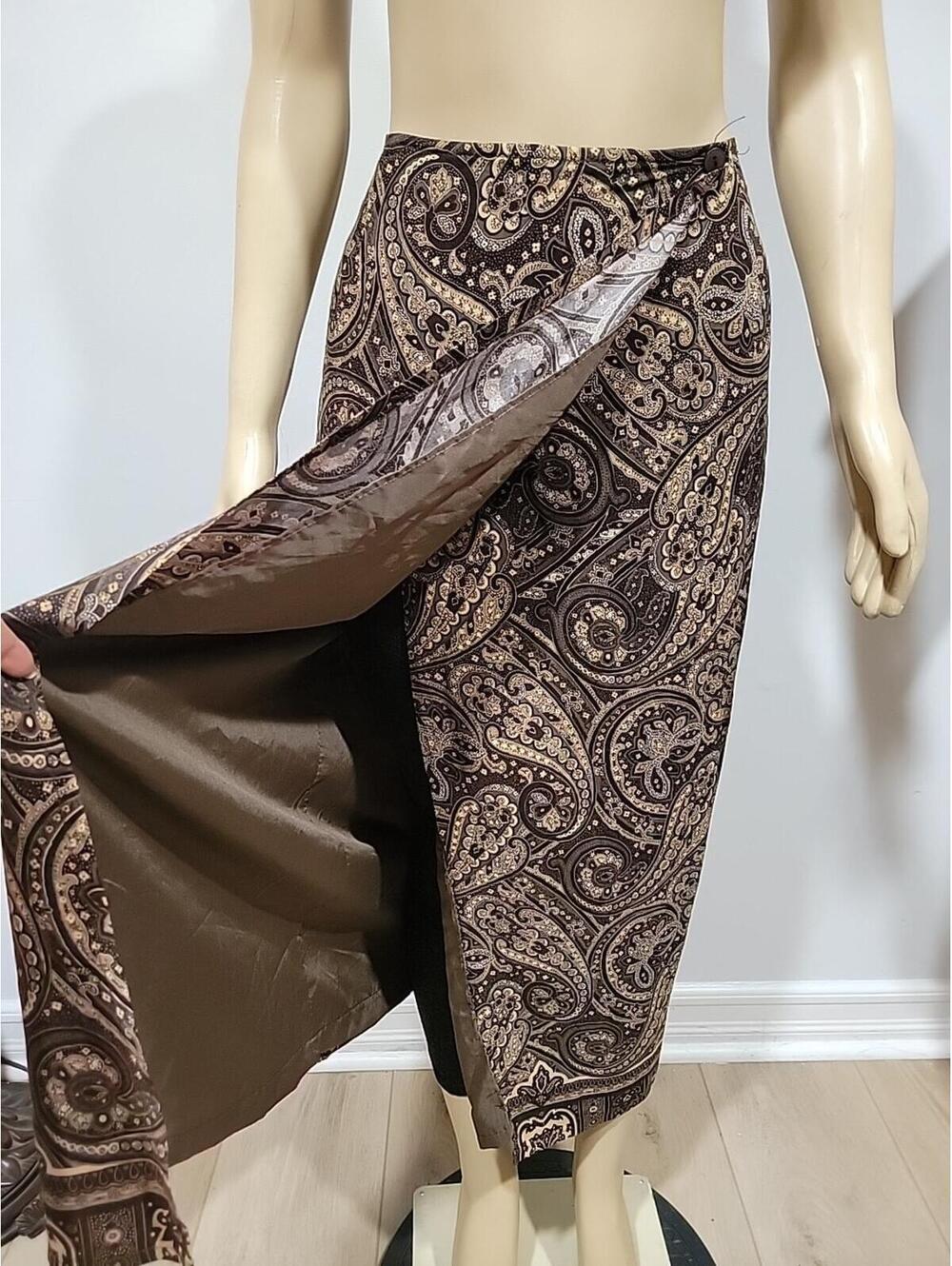 Monté Womens Skirt Size 8 Paisley Maxi Wrap Italian Fabric Brown Gold Lined #CB2